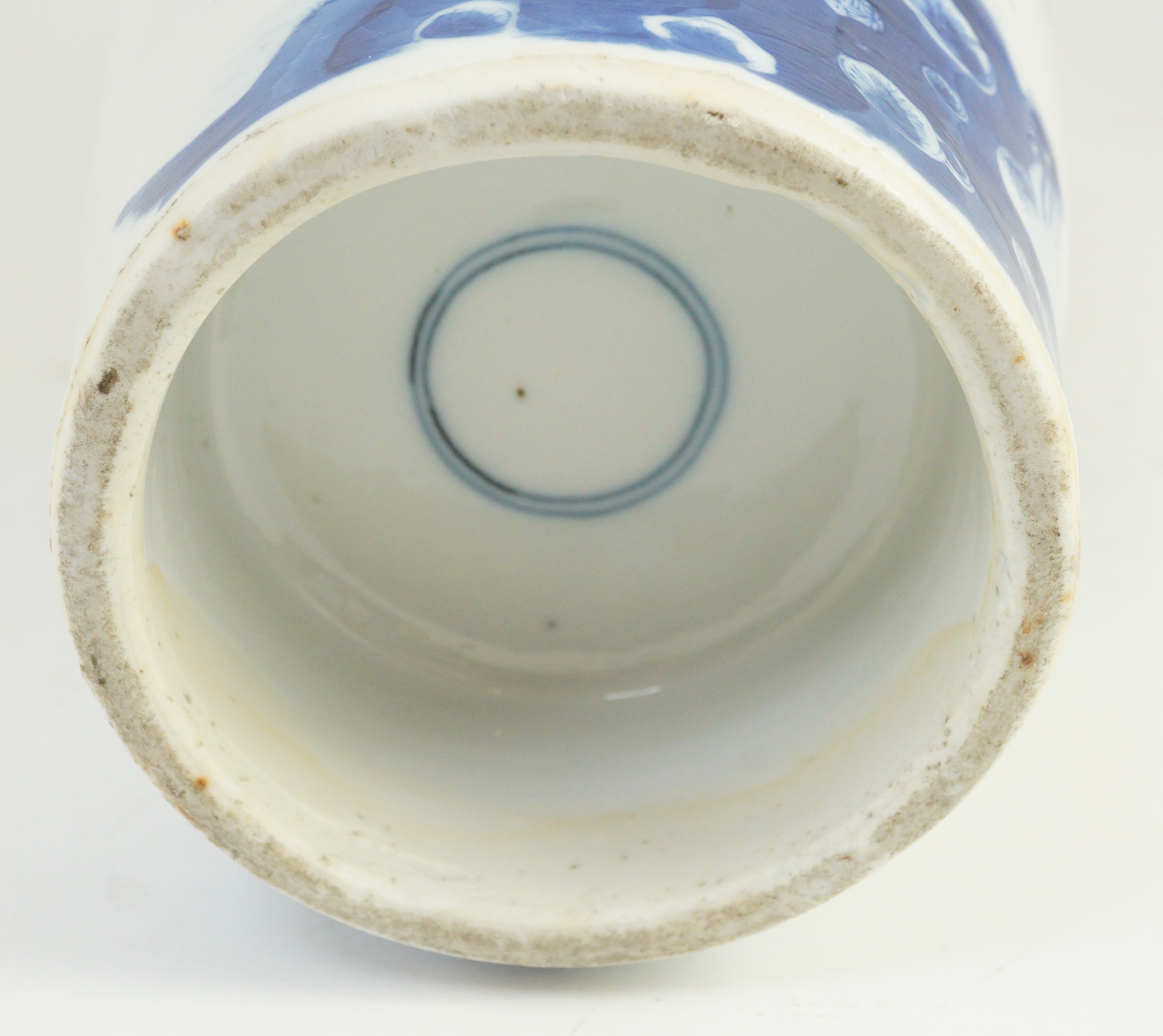 A tall Chinese blue and white ladies vase, laifu zun, 19th century, 44.5cm high, neck restored